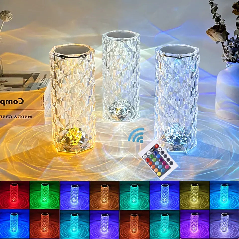 Diamond Rose Crystal Table Lamp RGB Remote Control Multi-color